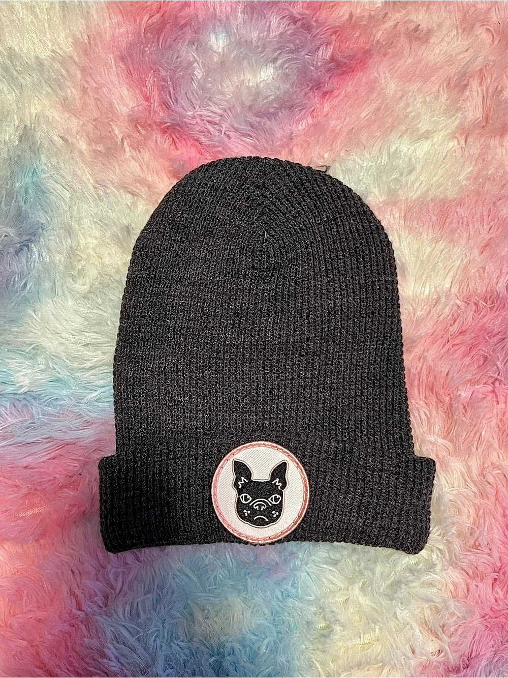 Gray Knit French Bulldog Beanie Like New